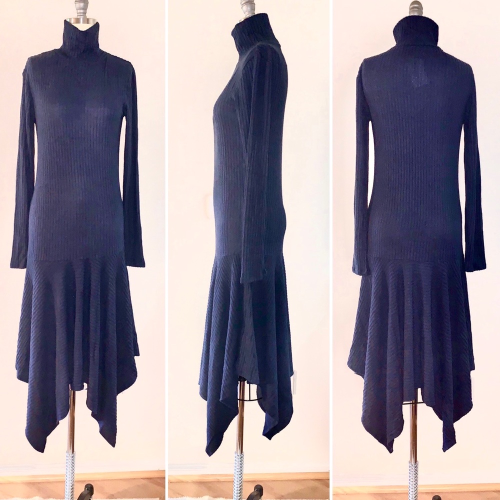 Lumiere Dark Navy Turle Neck Long Sweater Dress